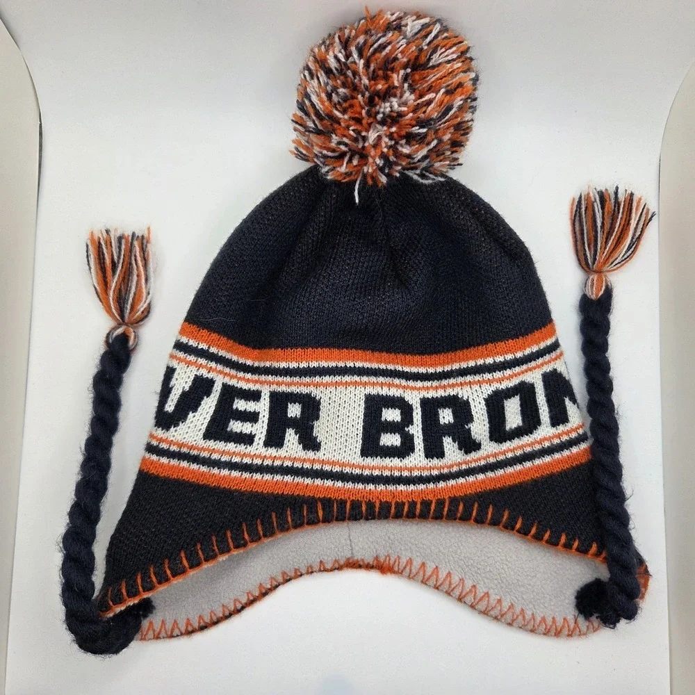 NFL Team Apparel Denver Broncos Toddler Beanie‎ Trapper Hat Navy Orange 2T-4T
